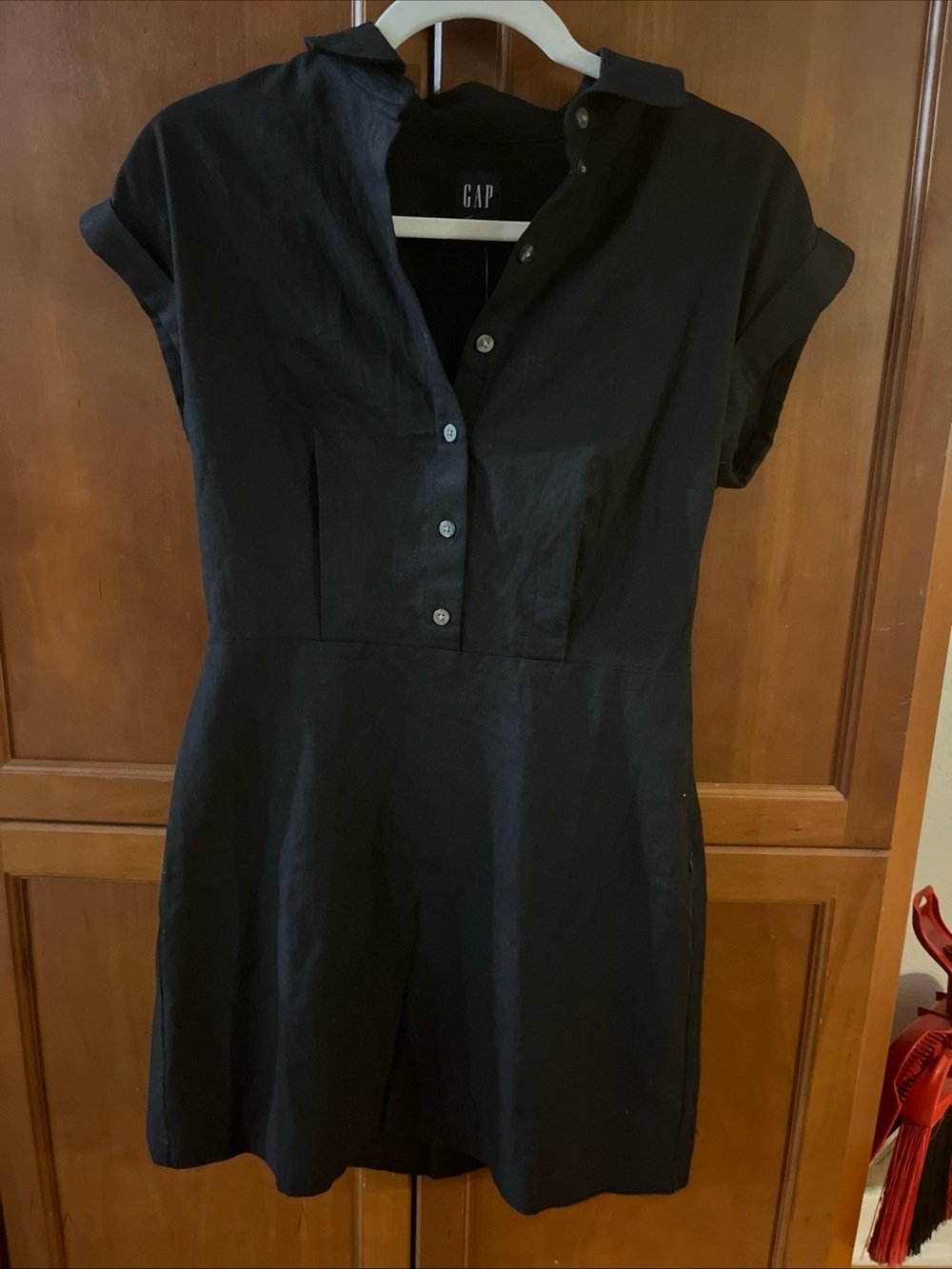 NWT GAP Black Linen Blend Button Front Mini Shirt Dress XS